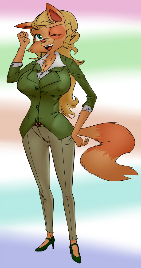 big_breasts breasts cleavage clothed clothing dawmino feline female green_eyes hair high_heels looking_at_viewer mammal nipple_bulge open_mouth plain_background smile solo wide_hips