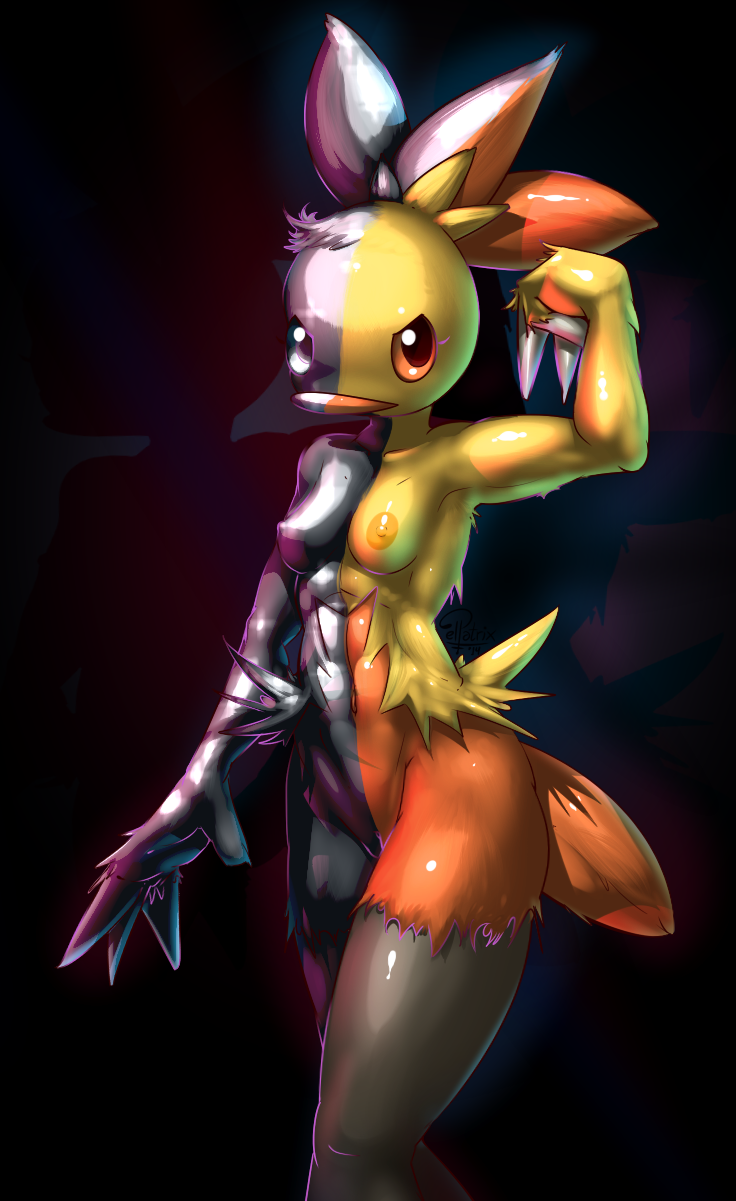 abs angry anthro avian beak bird breasts chicken claws combusken elpatrixf feathers female looking_at_viewer metal muscles muscular_female nintendo nipples nude pok&#233;mon pok&eacute;mon pussy raised_arm sharp_claws solo standing video_games wide_hips