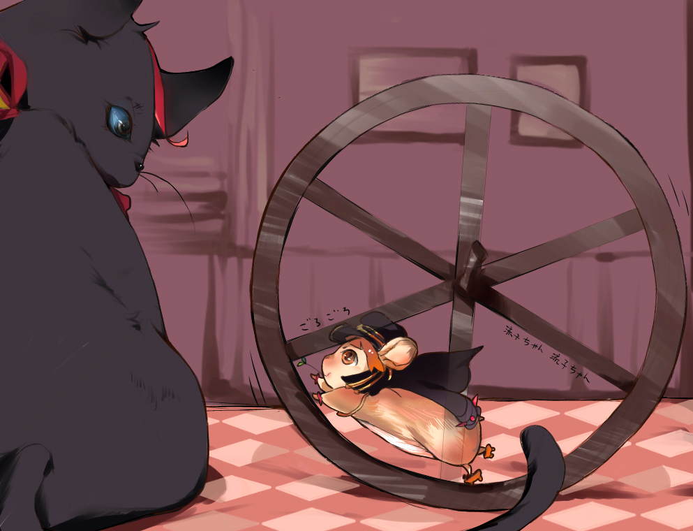 banchou cat galanyu hamster hamster_wheel hat kill_la_kill mankanshoku_mako matoi_ryuuko no_humans parody