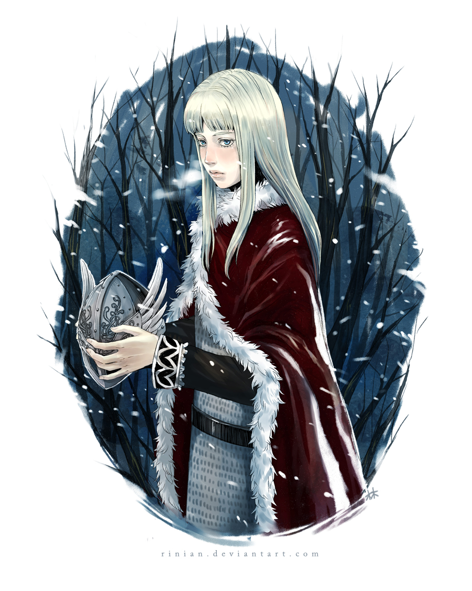 androgynous blonde_hair canute cloak helmet highres long_hair male_focus solo viking vinland_saga