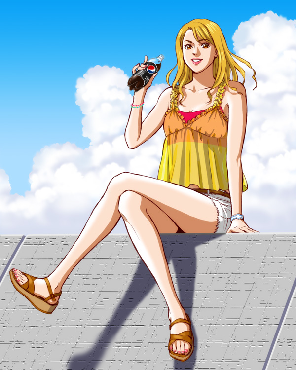 blonde_hair brown_eyes karina_lyle long_hair negu_(geneg) pepsi sandals solo tiger_&amp;_bunny