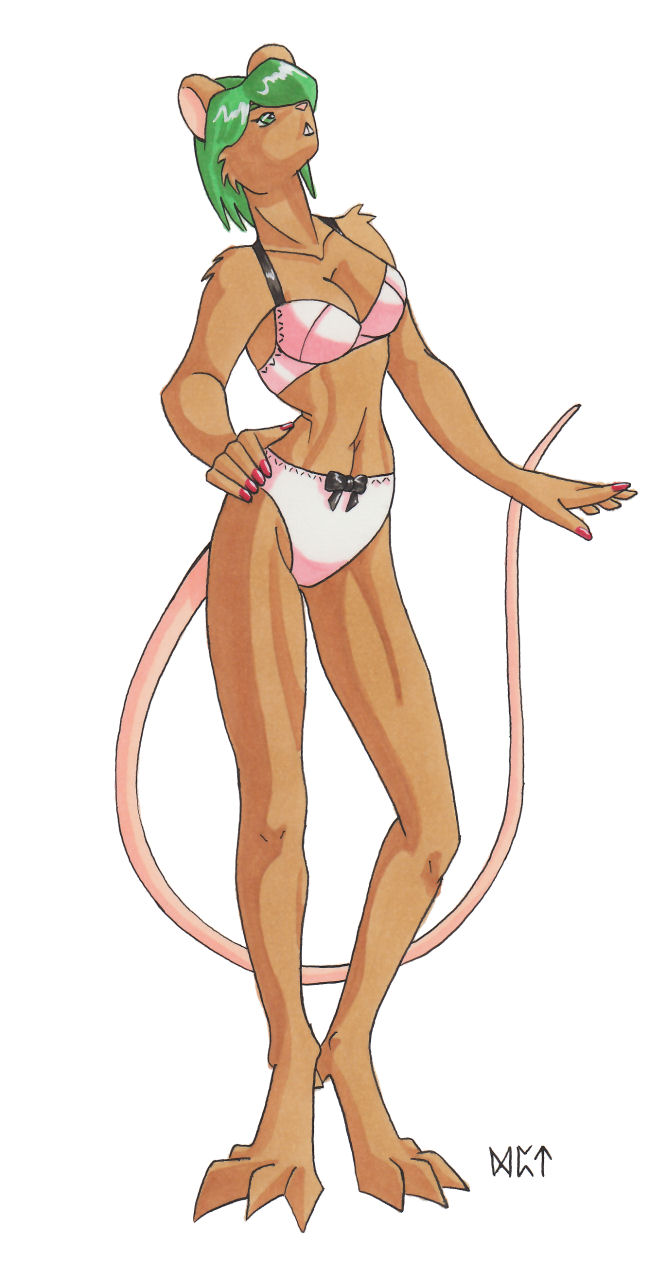 bow_tie breasts female hair hand_on_hip mammal navel panties rat ratofblades ribbons rodent underwear