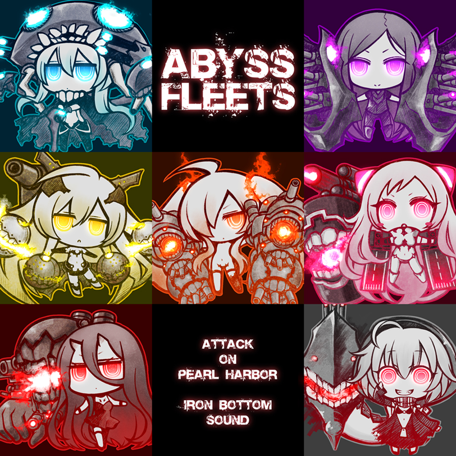 ahoge airfield_hime anchorage_hime angeltype aqua_eyes battleship_hime black_hair blush_stickers bodysuit cannon cape chibi enemy_aircraft_(kantai_collection) floating_fortress_(kantai_collection) frown gloves glowing glowing_eyes grin hair_between_eyes hair_over_one_eye horns jitome kantai_collection long_hair long_sleeves multiple_girls navel orange_eyes pale_skin purple_eyes re-class_battleship red_eyes ru-class_battleship scarf shinkaisei-kan short_hair silver_hair smile southern_ocean_war_hime tail teeth turret twintails very_long_hair weapon wo-class_aircraft_carrier yellow_eyes