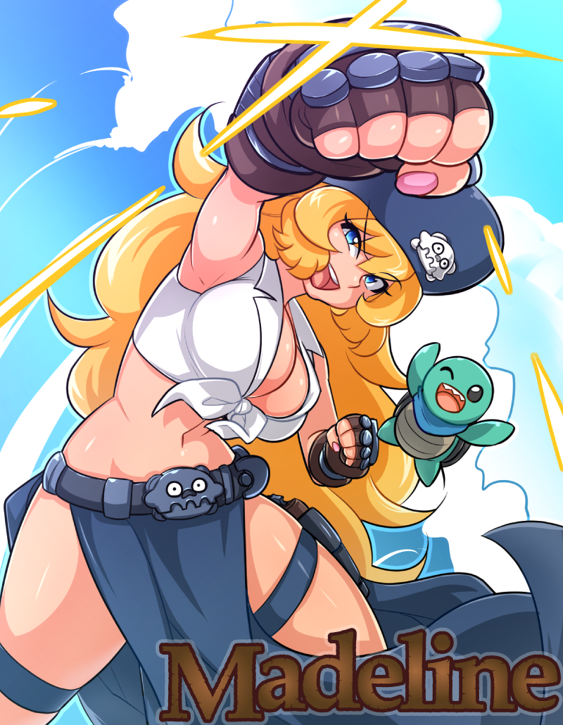 1girl agawa_ryou blonde_hair blue_eyes borrowed_character breasts character_name curvy hat large_breasts long_hair nail_polish original pink_nails pirate pirate_hat scarf solo turtle very_long_hair
