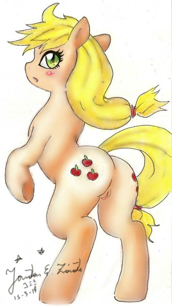 apple applejack_(mlp) blonde_hair butt clitoral_winking clitoris cutie_mark equine female friendship_is_magic fruit green_eyes hair horse mammal my_little_pony my_little_pony_friendship_is_magic pony pussy solo themasterdramon up_tail