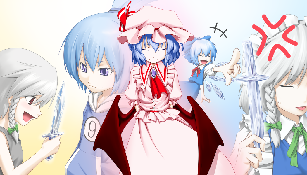 +++ 3girls :d :p ^_^ age_progression age_regression anger_vein bat_wings blue_eyes blue_hair braid cirno cirno-nee closed_eyes flashback hat izayoi_sakuya kentairui knife light_smile multiple_girls older open_mouth red_eyes remilia_scarlet ribbon short_hair silver_hair smile tongue tongue_out touhou v-shaped_eyebrows wings younger