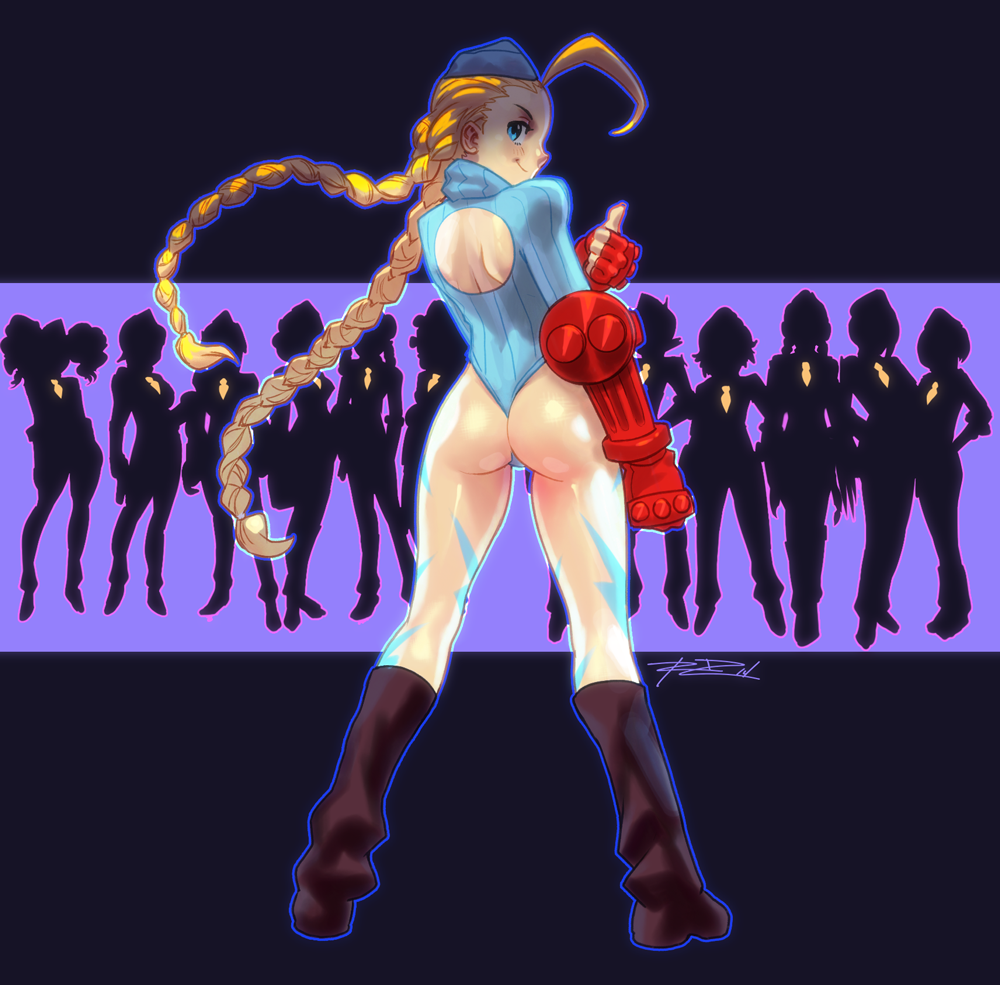 ahoge aprile ass back_cutout blonde_hair blue_eyes blue_leotard boots cammy_white decapre enero fevrier fingerless_gloves gloves huge_ahoge jianyu juli juni knee_boots leotard long_hair marz_(street_fighter) multiple_girls noembelu revision ribbed_leotard robert_porter santamu satsuki_(street_fighter) shadaloo_dolls silhouette smile solo_focus street_fighter street_fighter_zero_(series) thong_leotard thumbs_up turtleneck xiayu