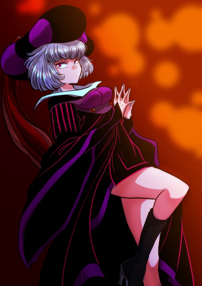 bad_id bad_pixiv_id black_legwear claude_frollo commentary_request disney genderswap genderswap_(mtf) hat marimo_(yousei_ranbu) one_man's_dream_ii red_eyes robe silver_hair solo the_hunchback_of_notre_dame younger