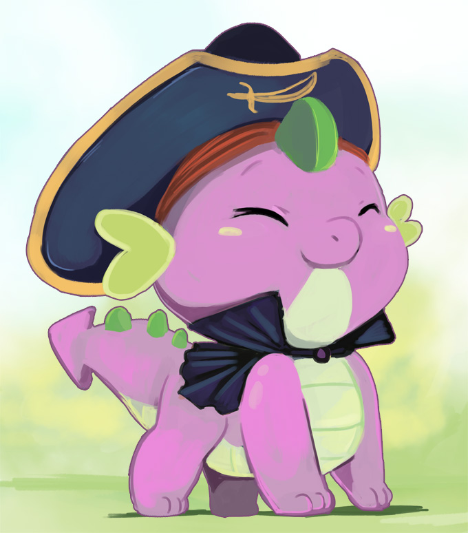 cape cute dragon ende eyes_closed friendship_is_magic hat male my_little_pony pirate_hat plain_background solo spike_(mlp) young
