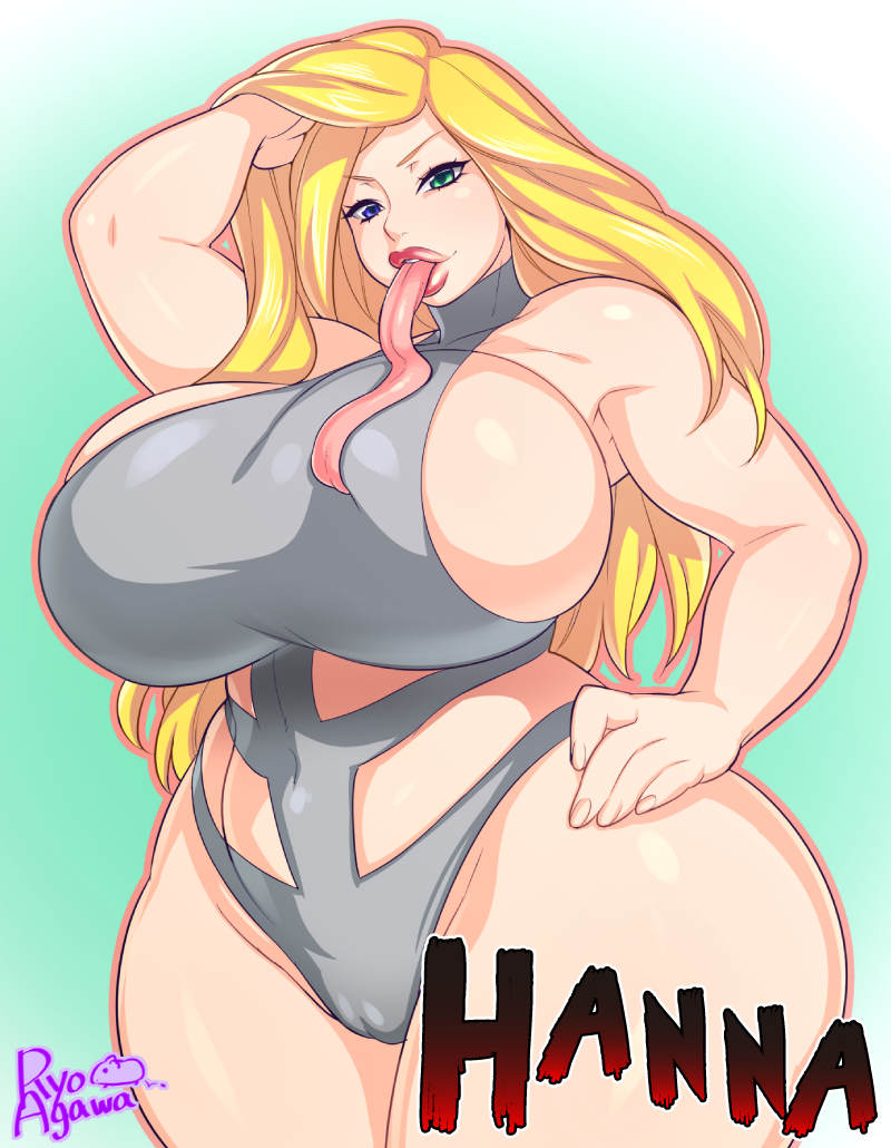 agawa_ryou bad_id bad_pixiv_id blonde_hair blue_eyes borrowed_character breasts cameltoe character_name curvy green_eyes heterochromia huge_breasts lips long_hair long_tongue mature one-piece_swimsuit original sideboob solo standing swimsuit tongue wide_hips