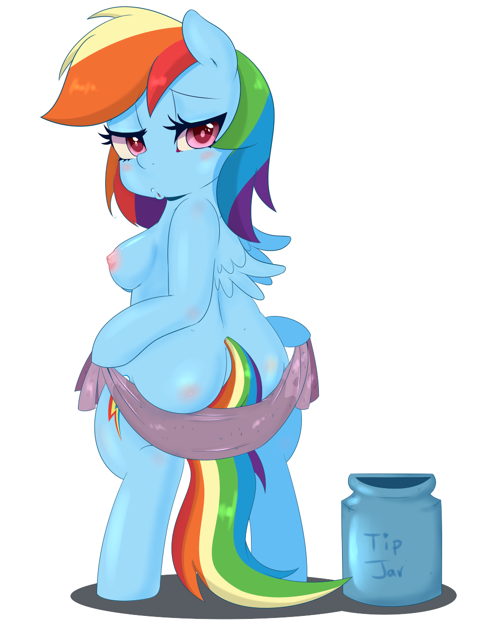 alpha_channel anthro blue_fur blush breasts butt cutie_mark english_text equine female friendship_is_magic fur hair half-closed_eyes horse jar looking_at_viewer loopend mammal multi-colored_hair my_little_pony nude pegasus plain_background pony rainbow_dash_(mlp) rainbow_hair solo text towel transparent_background wings