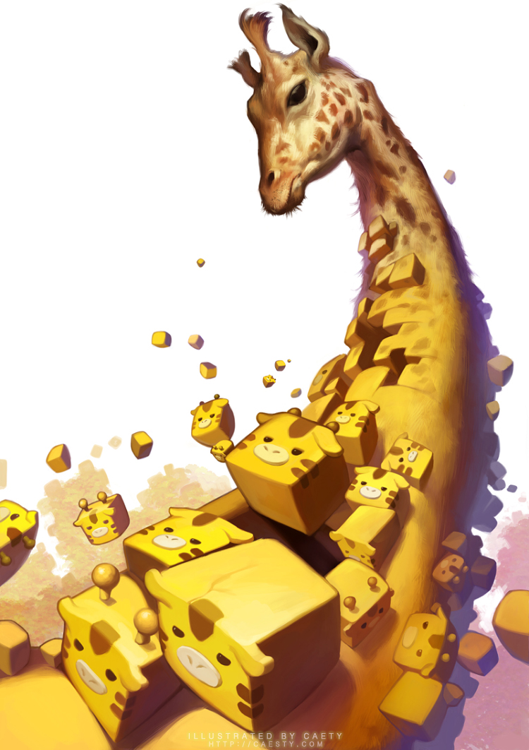 artist_name caesty chibi cube giraffe no_humans original realistic surreal watermark web_address yellow