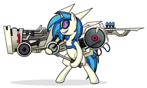cannon equine eyewear female friendship_is_magic glasses horn horse mammal muffinexplosion my_little_pony pony smile solo unicorn vinyl_scratch_(mlp) weapon