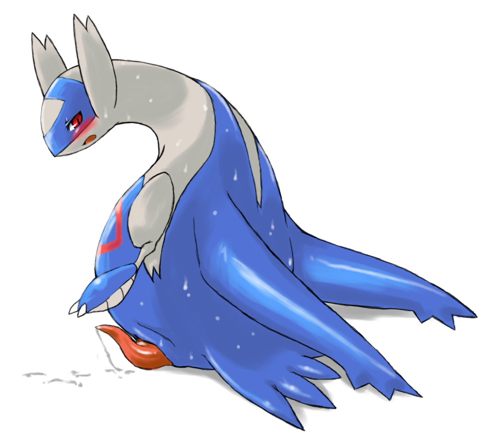 blush cum cum_splatter feral latios legendary_pok&#233;mon legendary_pok&eacute;mon looking_at_viewer male nintendo open_mouth penis plain_background pok&#233;mon pok&eacute;mon red_eyes solo sweat tapering_penis video_games white_background wkar