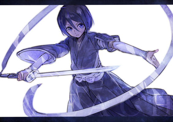 asahikawa_hiyori black_hair bleach blue_eyes kuchiki_rukia shikai short_hair sode_no_shirayuki_(shikai) solo sword weapon