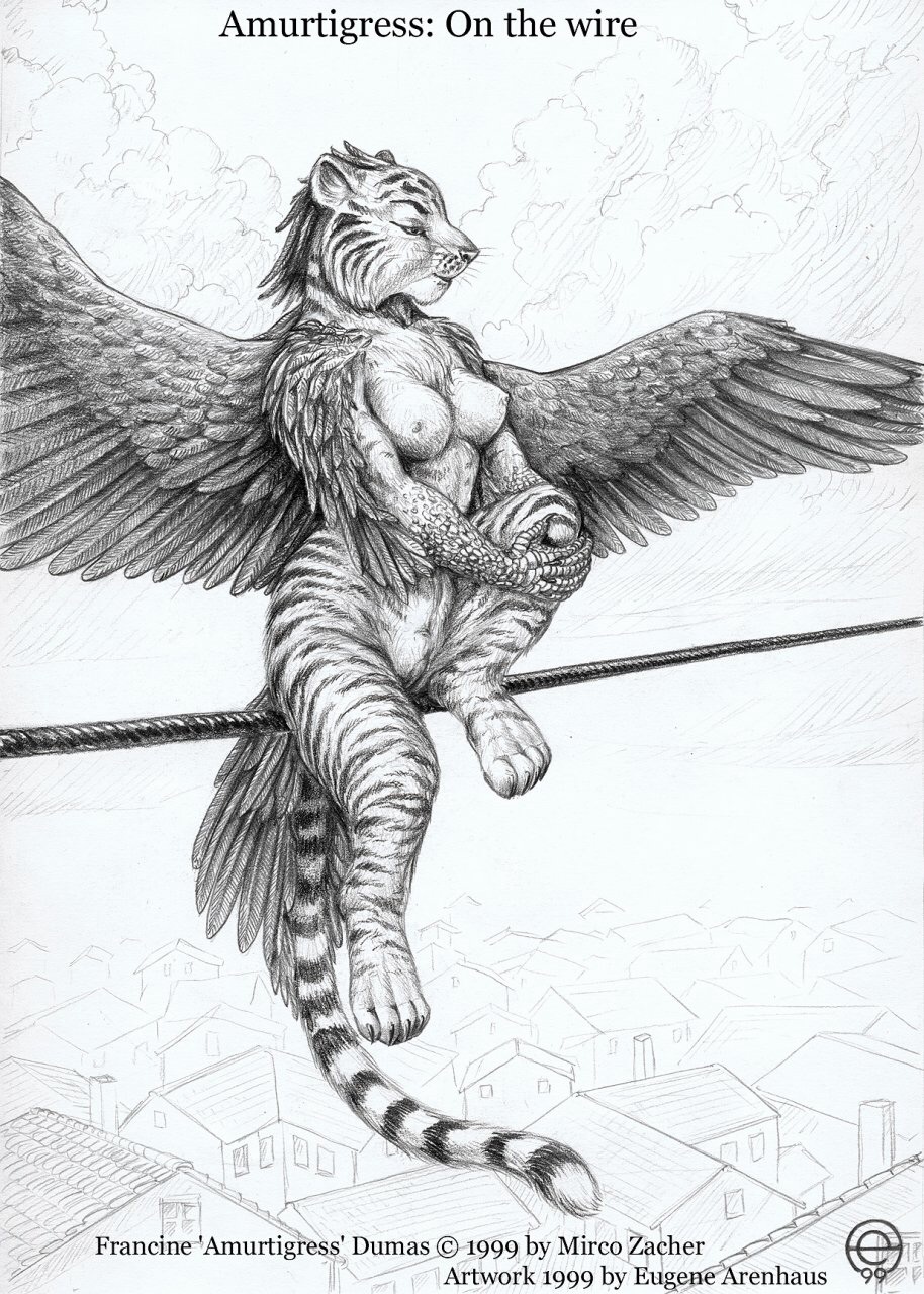 amurtigress breasts eagle feline greyscale herm hybrid intersex mammal monochrome nipples pussy sitting tiger wings