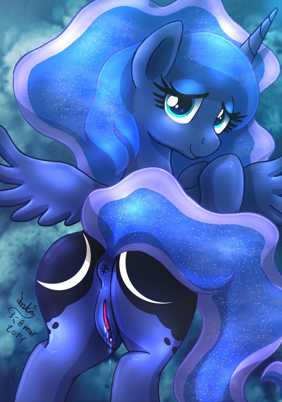 abstract_background anus blue_eyes blue_fur blue_hair butt cutie_mark equine female feral friendship_is_magic fur hair horn joakaha long_hair mammal my_little_pony presenting presenting_hindquarters princess_luna_(mlp) pussy pussy_juice solo winged_unicorn wings