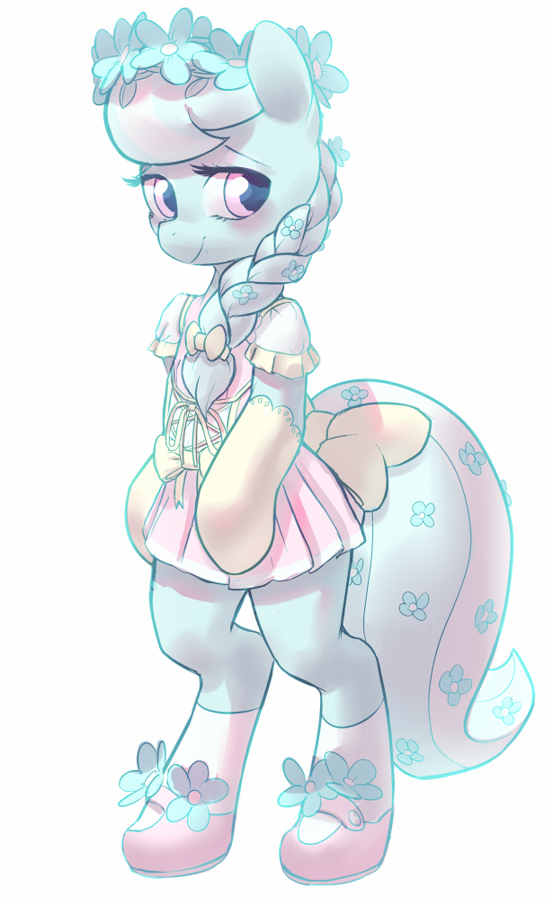 anthro blush braided_hair clothing dress equine female friendship_is_magic gloves hair long_hair mammal mewball my_little_pony plain_background shoes silver_spoon_(mlp) smile socks solo standing two_tone_hair white_background