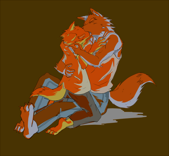 &#23567;&#40441; ?? canine clothing embrace gay kissing kneeling male mammal sitting size_difference wolf