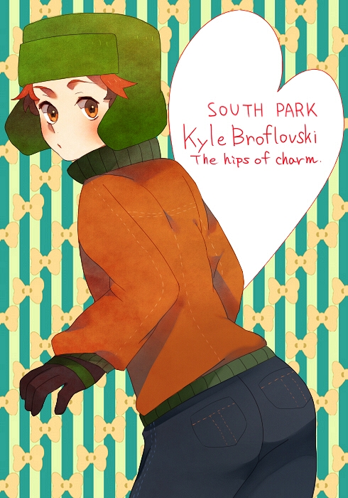 ass bad_id bad_pixiv_id brown_eyes character_name coat copyright_name english gloves hat heart kyle_broflovski looking_back male_focus naoko_(juvenile) red_hair solo south_park