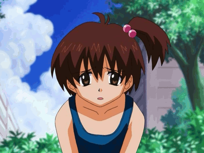 2boys 2girls angry animated animated_gif bikini blue_eyes breast_rest breasts breasts_on_head brown_eyes brown_hair bush collarbone eiken eyes_closed flat_chest forest gigantic_breasts hair_bobbles hair_ornament happy huge_breasts long_hair mifune_densuke misono_kirika multiple_boys multiple_girls nature one-piece_swimsuit purple_eyes purple_hair red_hair shinonome_chiharu short swimsuit tree