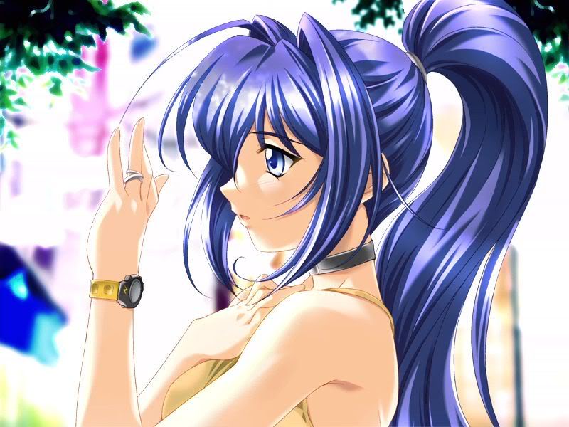 1girl blue_eyes blue_hair breasts game_cg hayase_mitsuki jewelry kimi_ga_nozomu_eien long_hair outdoors ring solo