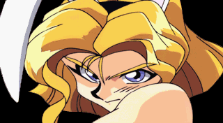 90s animal_ears animated animated_gif bare_shoulders black_legwear blonde_hair blue_eyes bouncing_breasts bow bowtie breasts bunny_ears bunny_girl bunny_tail bunnysuit cleavage detached_collar erilin_goldsmith erina_goldsmith game kimura_takahiro lowres oldschool pantyhose playstation tail variable_geo wrist_cuffs