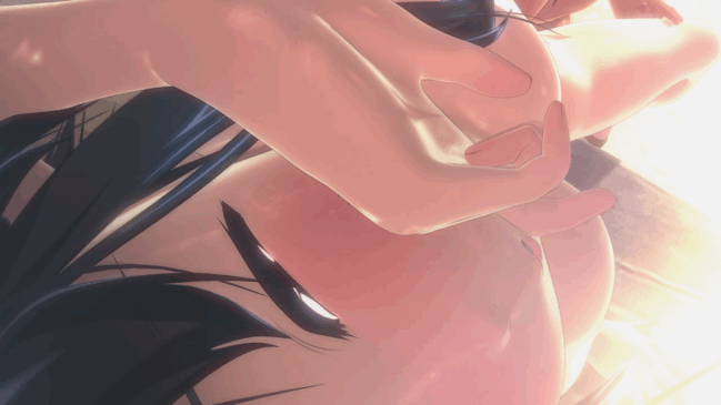 1girl 3d animated animated_gif bare_shoulders blue_hair blush bouncing_breasts breasts cunnilingus female_ejaculation large_breasts navel nude oral orgasm outdoors panties red_eyes sandwichworks source_request sweat takarasagashi_no_natsuyasumi thighs underwear