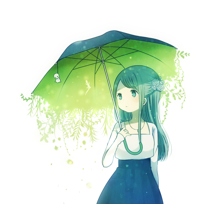 ayu_(mog) bad_id bad_pixiv_id flower ghost hair_flower hair_ornament jewelry lizard long_hair necklace no_pupils original solo umbrella white_background