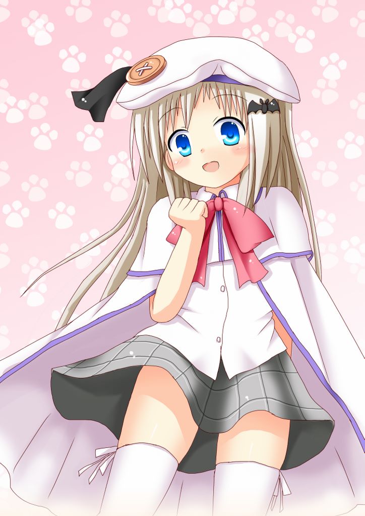 blonde_hair blue_eyes bow cape little_busters! long_hair noumi_kudryavka pink_bow school_uniform sira solo thighhighs