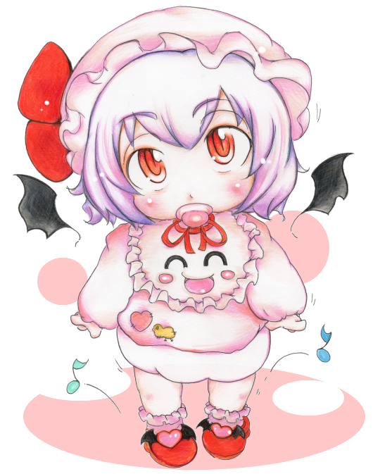 baby bat_wings bib bloomers diaper eighth_note musical_note pacifier red_eyes remilia_scarlet solo takatoo_kurosuke touhou underwear wings younger