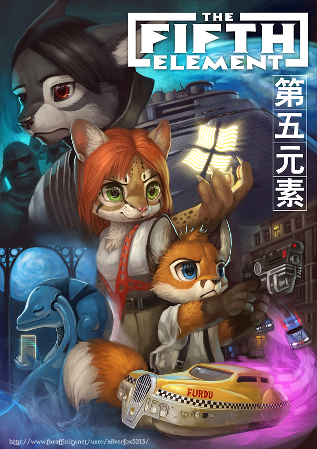 anthro canine car diva_plavalaguna feline female fifth_element fox fur gun korben_dallas leeloo male mammal ocelot pistol poster ranged_weapon silverfox5213 stone taxi weapon wolf zorg