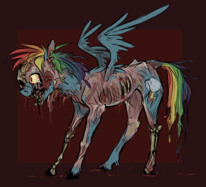 blood blue_fur bone crying cutie_mark equine female friendship_is_magic fur gore hair mammal multi-colored_hair my_little_pony nightmare_fuel open_mouth pegasus rainbow_dash_(mlp) rainbow_hair skinned solo standing tears undead wings zombie