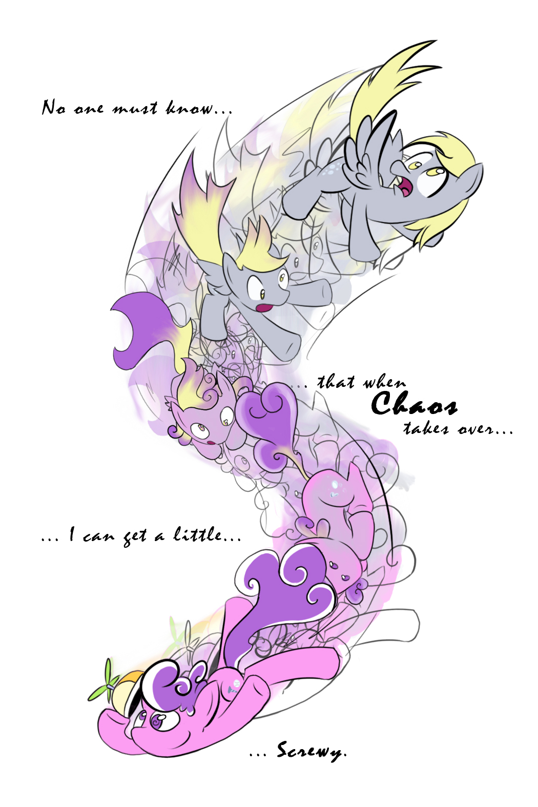 blonde_hair cutie_mark derpy_hooves_(mlp) english_text equine female friendship_is_magic fur grey_fur hair hat horse mammal my_little_pony open_mouth pegasus plain_background pony purple_eyes purple_fur purple_hair screwball_(mlp) text white_background wings yellow_eyes