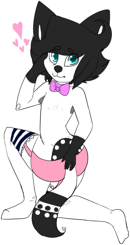 blue_eyes bow_tie cat cawweh crossdressing feline gay girly kneeling legwear looking_at_viewer male mammal plain_background scopophobia solo thigh-highs thigh_highs white_background