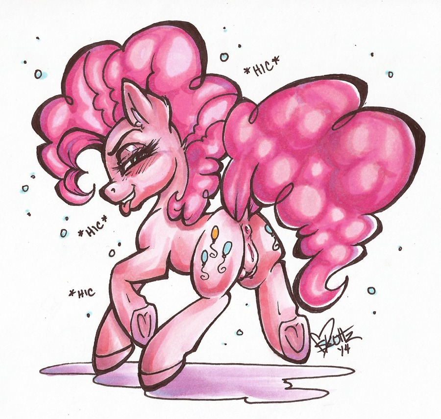 anus blush butt cutie_mark drunk equine female feral friendship_is_magic fur hair half-closed_eyes hooves horse looking_at_viewer mammal my_little_pony nipples pink_fur pink_hair pinkie_pie_(mlp) plain_background pony pussy skuttz solo teats white_background