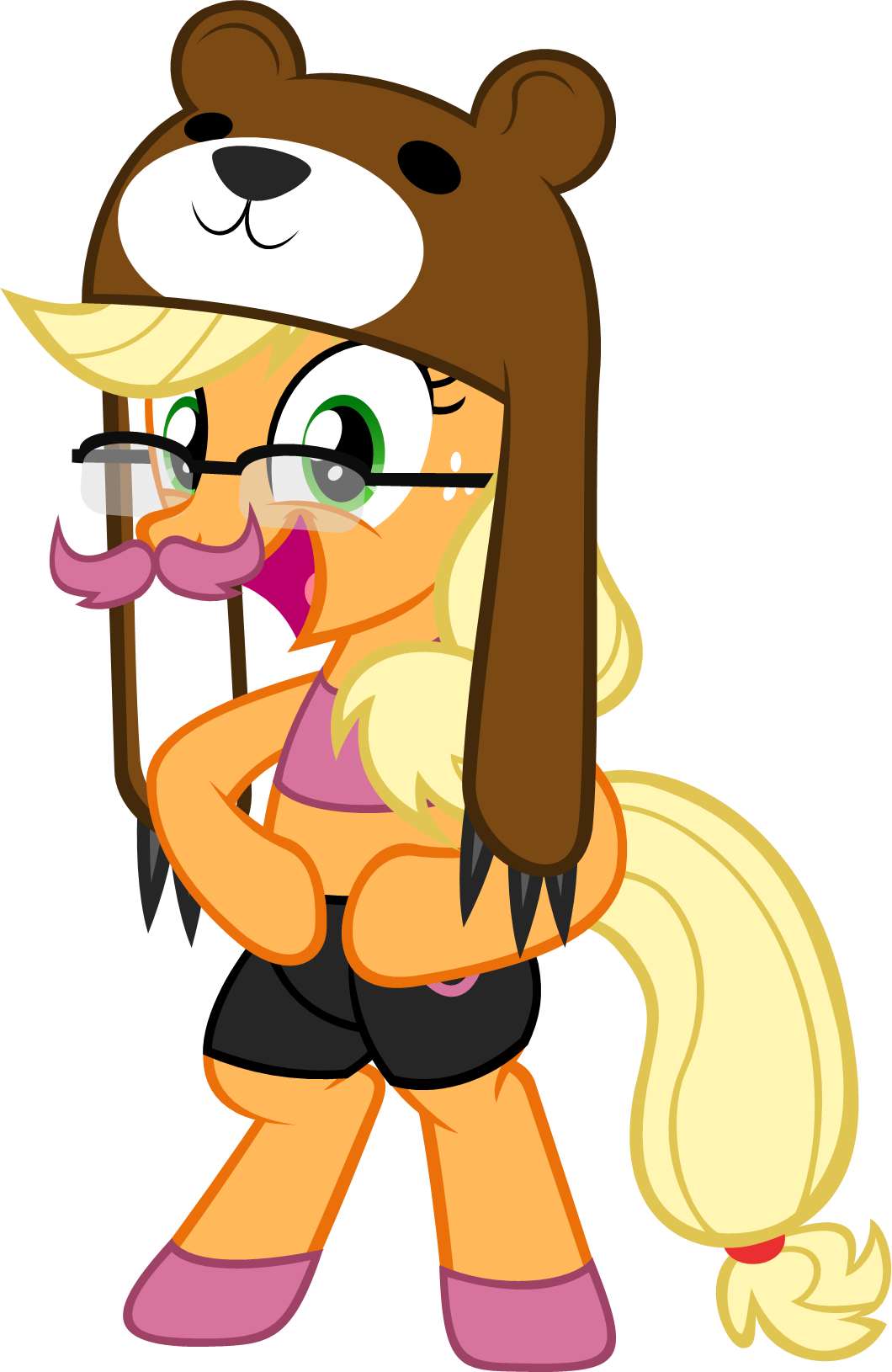 alpha_channel applejack_(mlp) clothed clothing cute equine eyewear facial_hair fake_mustache female feral freckles friendship_is_magic glasses hooves horse mammal mustache my_little_pony plain_background pony smile solo standing transparent_background zacatron94