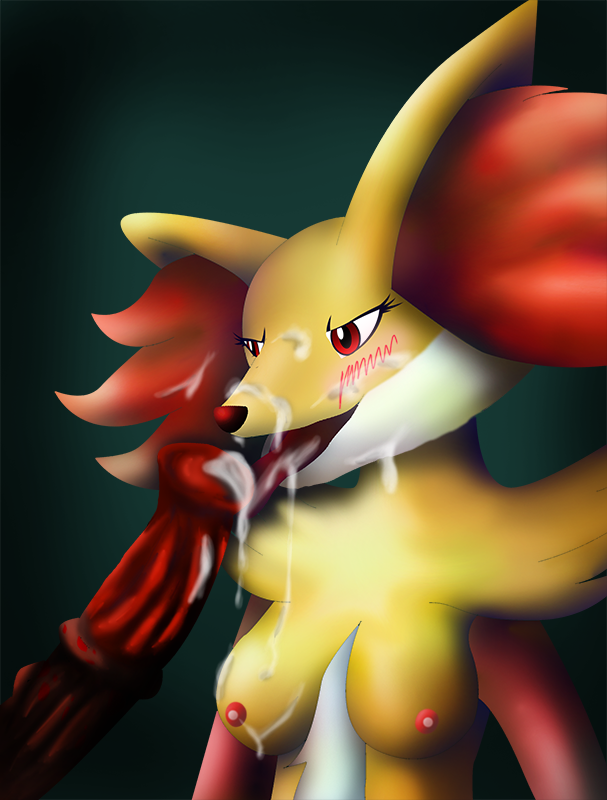 anthro blush breasts canine chest_tuft cum cum_on_breasts cum_on_face delphox faceless_male female fennec fox fur horsecock licking male mammal nintendo nipples oral oral_sex penis pok&#233;mon pok&eacute;mon pyrophilia red_eyes sex straight tongue tuft video_games