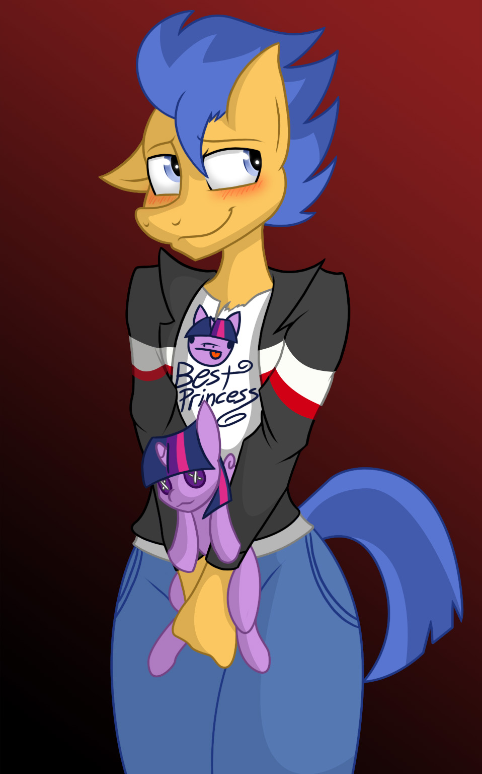anthro anthrofied blue_eyes blush buttons clothing english_text equestria_girls equine female flash_sentry_(eg) friendship_is_magic girly hair horn horse jacket jrvanesbroek male mammal multi-colored_hair my_little_pony plushie pony purple_hair solo standing text twilight_sparkle_(mlp) two_tone_hair unicorn wide_hips