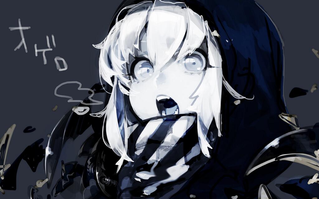 bad_id bad_twitter_id bangs commentary_request fangs hood hoodie hujimogeo kantai_collection open_mouth pale_skin profile re-class_battleship shinkaisei-kan silver_eyes silver_hair solo