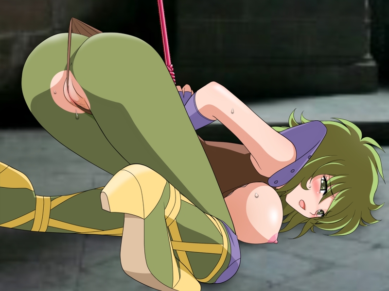 1girl areolae arms_behind_back ass bdsm bent_over blush bondage bound breasts breasts_outside feet green_eyes green_hair high_heels labia large_breasts legs looking_back nipples open_mouth ophiuchus_shaina pubic_hair pussy rope saint_seiya short_hair shoulder_pads solo sweat thighs tied_up torn_clothes uncensored yuruchu