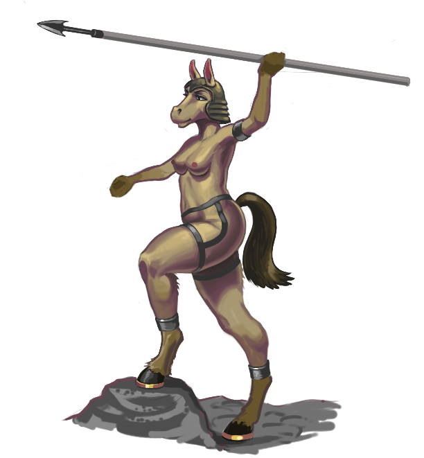 armor equine female fight helmet hooves horse horseshoe jewelry mammal nude polearm pose siyah solo spear