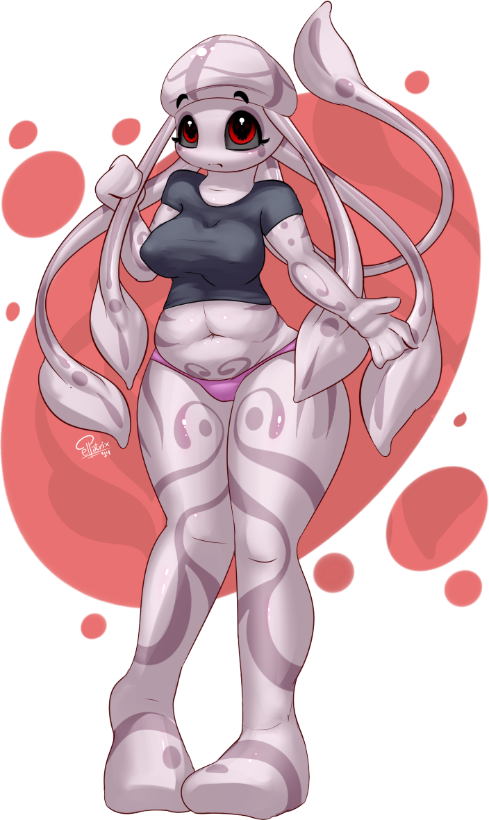 abstract_background black_sclera breasts chubby clothed clothing elpatrixf female ghast markings minecraft navel red_eyes solo tentacles thick_thighs video_games wide_hips