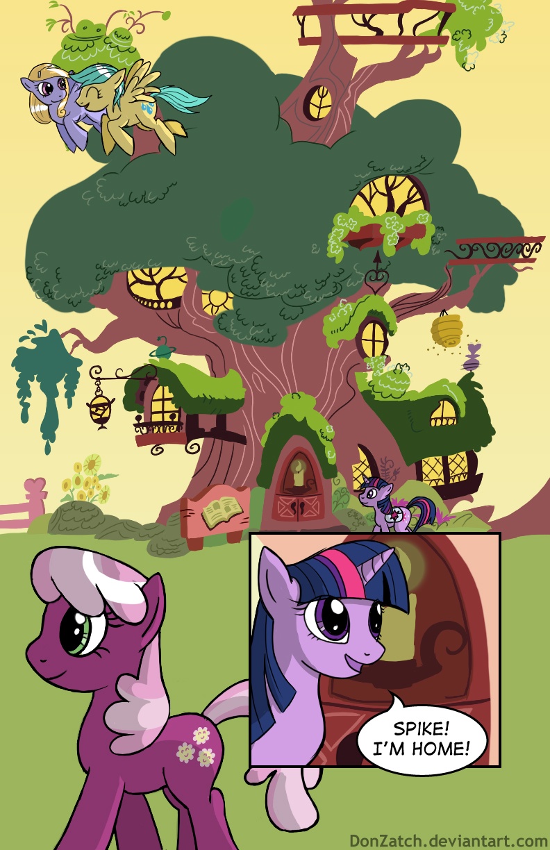 arthropod bee beehive bush cheerilee_(mlp) comic cutie_mark donzatch door english_text equine female fence friendship_is_magic fur grass green_eyes hair horn horse house insect mammal my_little_pony original_character pegasus pony pouch purple_eyes purple_fur purple_hair sign sunflowers text tree twilight_sparkle_(mlp) two_tone_hair unicorn walking windows winged_unicorn wings