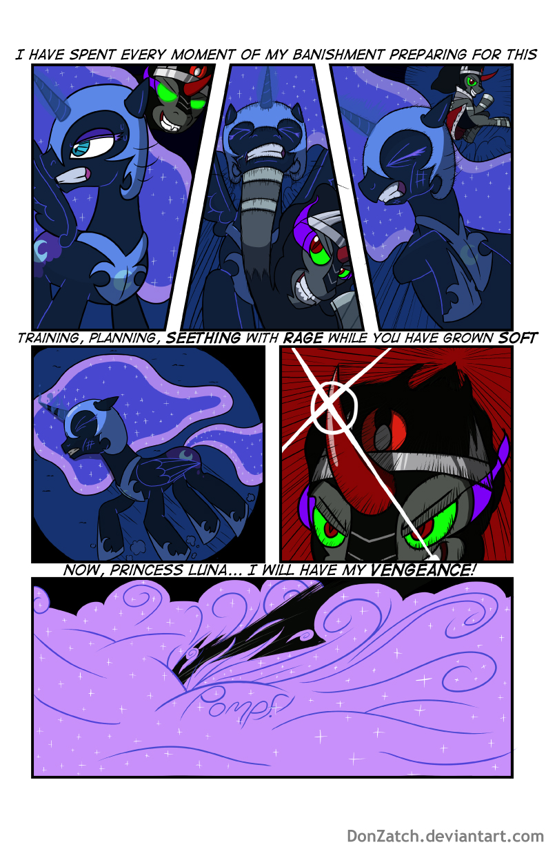 angry black_fur comic crown cutie_mark damage donzatch english_text equine female fight fog friendship_is_magic fur glowing glowing_eyes helmet horn horse kick king_sombra_(mlp) lying magic male mammal my_little_pony nightmare_moon_(mlp) pain pony princess_luna_(mlp) red_eyes sweat teal_eyes teeth text unicorn uppercut winged_unicorn wings wounded