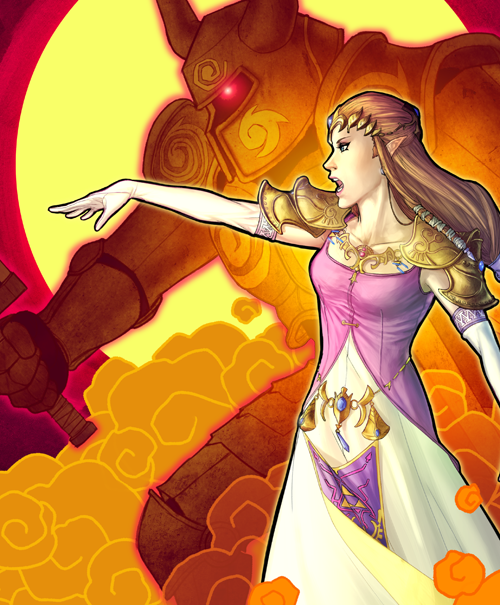 bad_id bad_tumblr_id banned_artist brown_hair circlet dress earrings elbow_gloves gloves glowing glowing_eyes hair_ornament jess_(jelee) jewelry knight lips long_dress long_hair outstretched_arm phantom_(zelda) pointy_ears princess_zelda shoulder_armor smoke solo_focus spaulders super_smash_bros. the_legend_of_zelda the_legend_of_zelda:_twilight_princess white_gloves