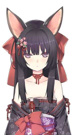 animal_ears black_hair bow flat_chest hair_ornament japanese_clothes kuro_(kuronell) long_hair looking_at_viewer original simple_background solo white_background