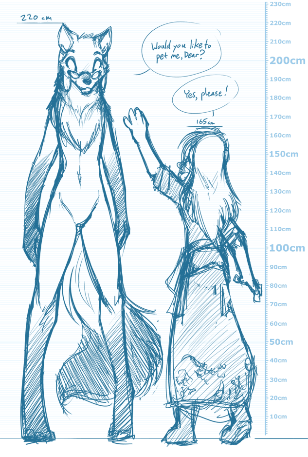 chest_tuft clothing dialog english_text eyewear female fur glasses hair human mammal mane maned_wolf navel nude size_difference sketch stilt_wolf tall text tom_fischbach tuft wolf