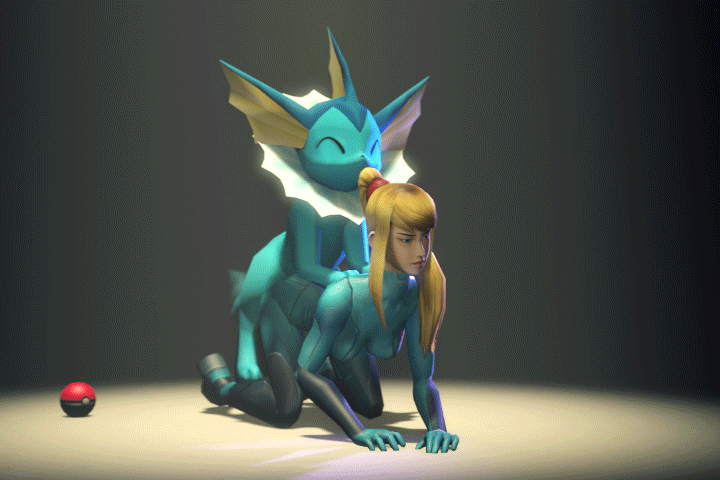 1boy 1girl 3d ^_^ all_fours animated animated_gif bent_over bestiality black_nose blonde_hair blue_eyes blue_fur blue_skin bodysuit breasts cgi clothed clothed_sex clothing crossover doggystyle eeveelution eyes_closed female feral fins from_behind fur hair human interspecies long_hair male mammal metroid nintendo paws plain_background pointy_ears pok&#233;mon pok&#233;philia pok&eacute;mon poke_ball pokemon ponytail samus_aran sex shoes simple_background smile soloid source_filmmaker straight vaginal vaporeon video_games zero_suit