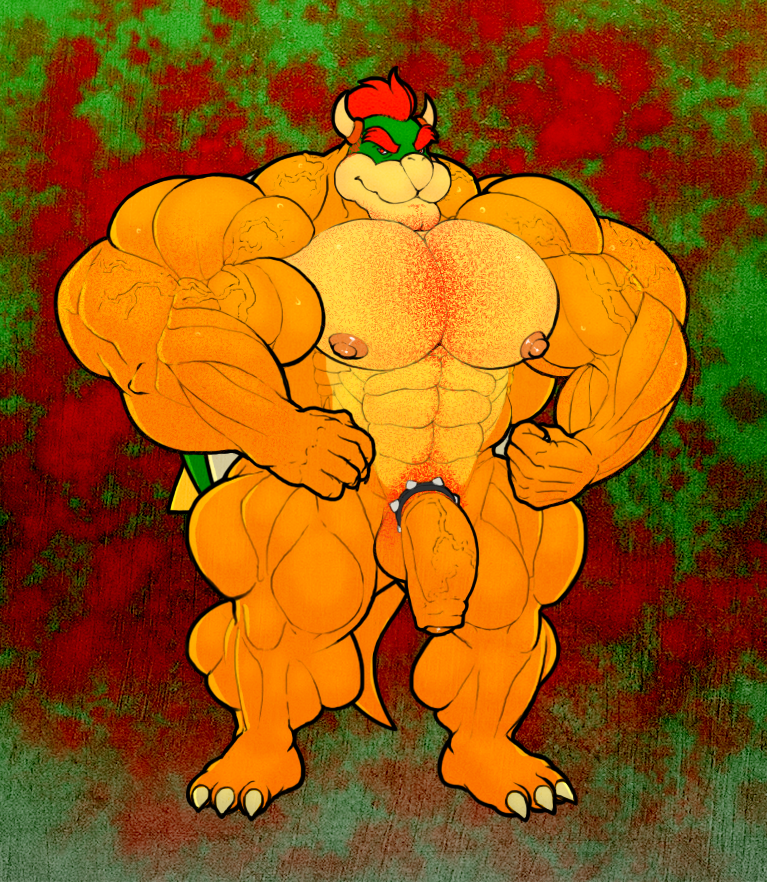 anthro balls biceps big_muscles bowser cock_ring flaccid hair hairy horn huge_muscles hyper male mario_bros muscles nintendo nude pecs penis pose red_hair ripped-saurian shell solo spikes thick_penis uncut vein video_games